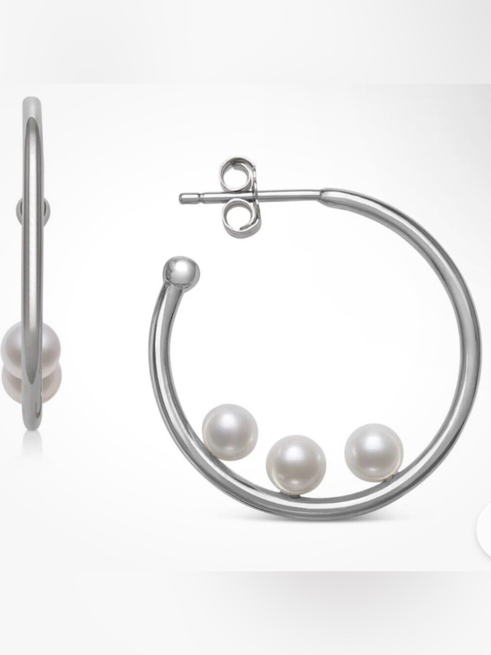 Kohl's Sterling Silver with Fresh Water Pearl 1” Hoop Earrings - Gift Ready